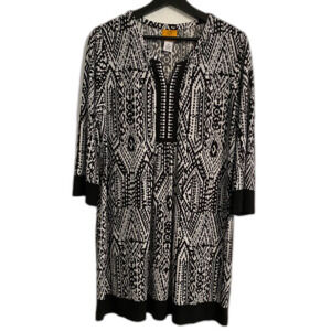 Black White L Petite Dress AOP Lightweight Secretary Business Casual Work a12